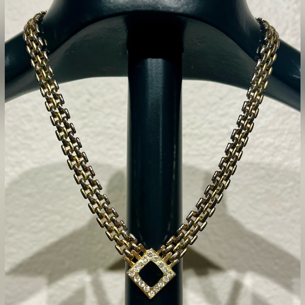 Vintage Gold & Silver-tone Box Chain Pendant Necklace
